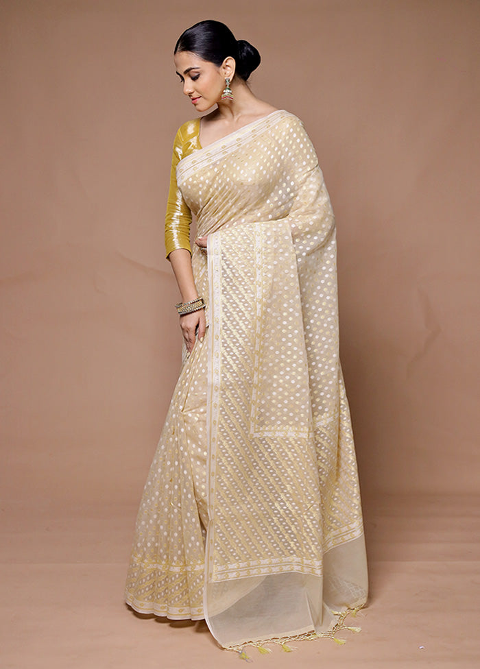 Cream Kora Silk Saree With Blouse Piece