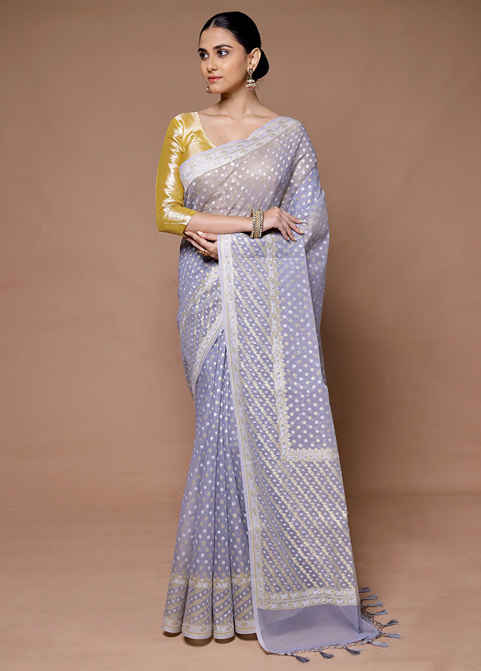 Grey Kora Silk Saree With Blouse Piece