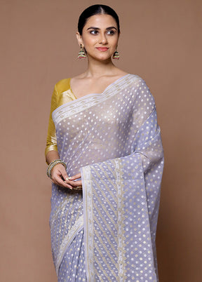 Grey Kora Silk Saree With Blouse Piece