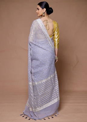 Grey Kora Silk Saree With Blouse Piece