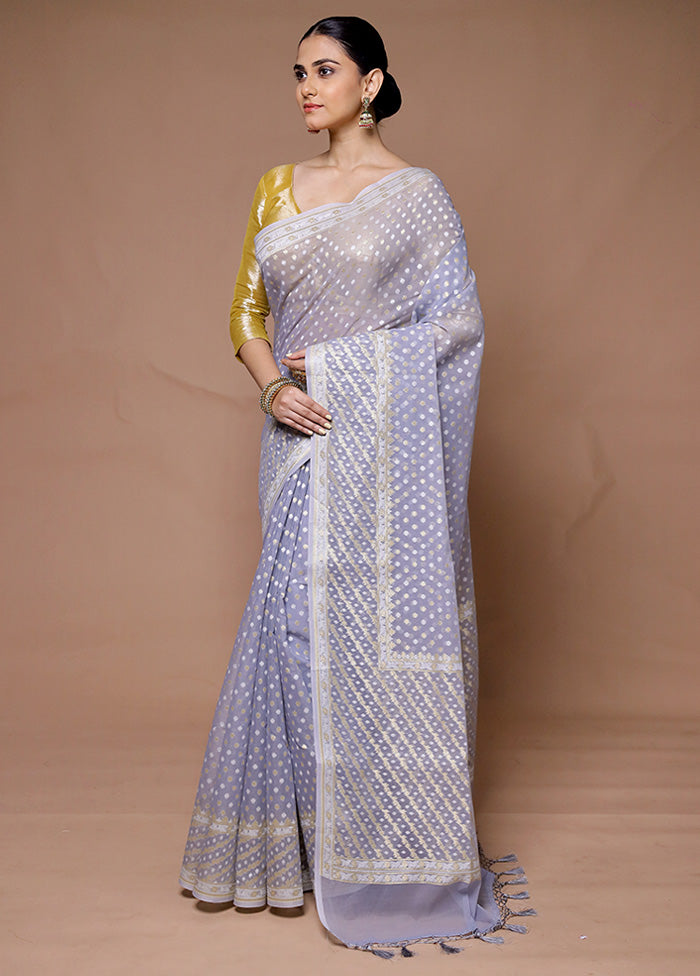 Grey Kora Silk Saree With Blouse Piece