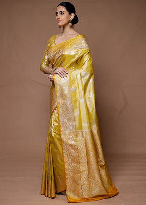 Yellow Tissue Silk Saree With Blouse Piece