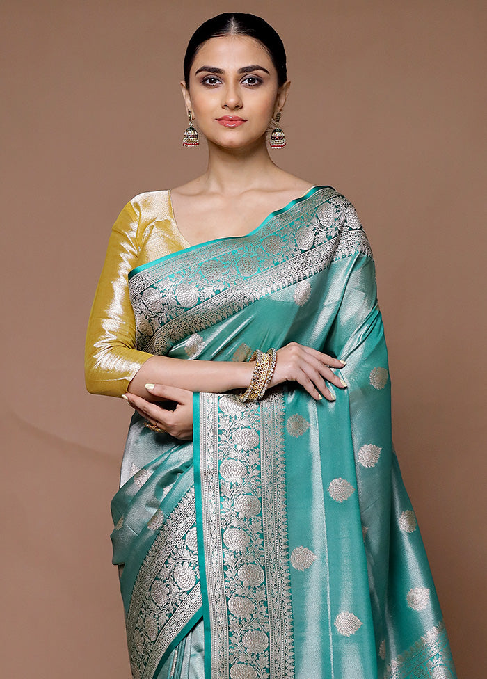 Blue Tissue Silk Saree With Blouse Piece