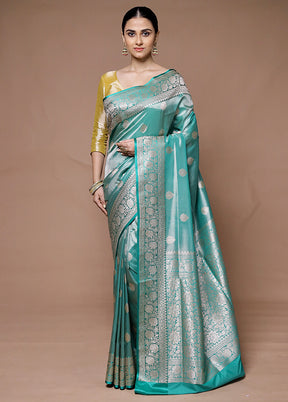 Blue Tissue Silk Saree With Blouse Piece