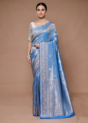 Blue Tissue Silk Saree With Blouse Piece