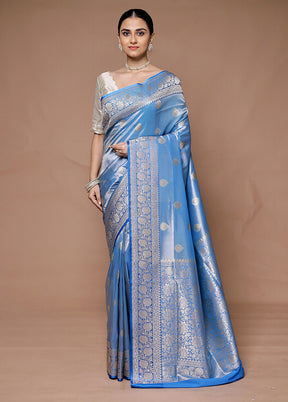 Blue Tissue Silk Saree With Blouse Piece