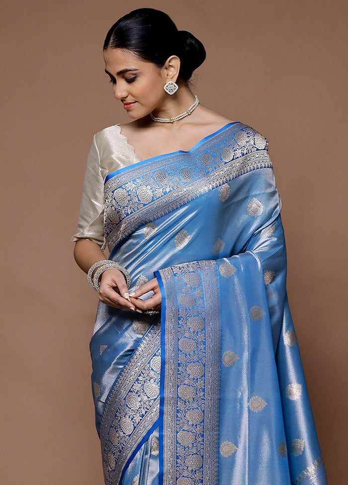 Blue Tissue Silk Saree With Blouse Piece