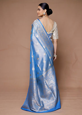 Blue Tissue Silk Saree With Blouse Piece