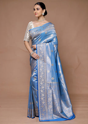 Blue Tissue Silk Saree With Blouse Piece