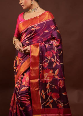 Pink Handloom Patola Pure Silk Saree With Blouse Piece