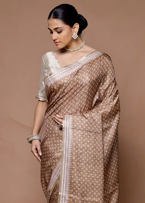 Brown Tussar Silk Saree With Blouse Piece