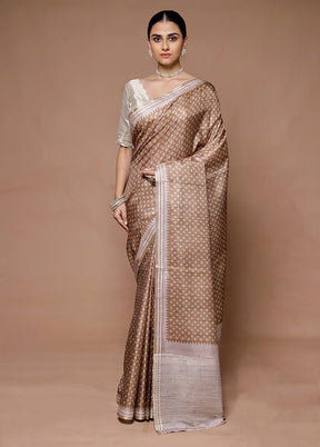 Brown Tussar Silk Saree With Blouse Piece