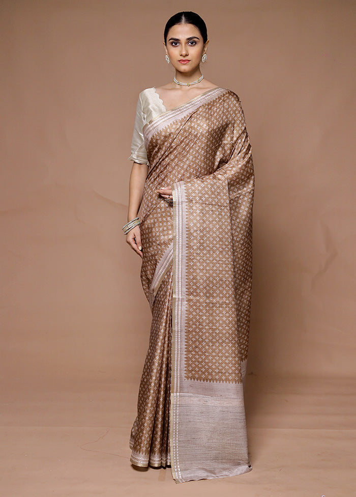 Brown Tussar Silk Saree With Blouse Piece