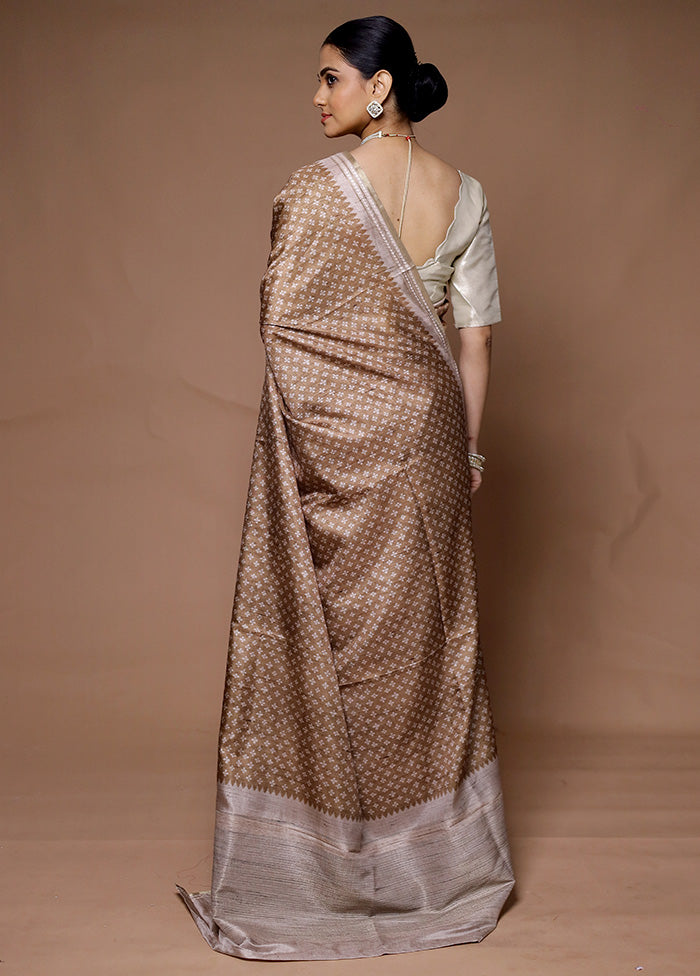 Brown Tussar Silk Saree With Blouse Piece