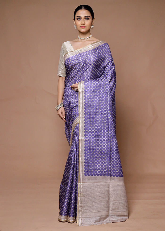 Purple Tussar Silk Saree With Blouse Piece