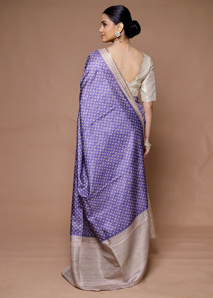 Purple Tussar Silk Saree With Blouse Piece