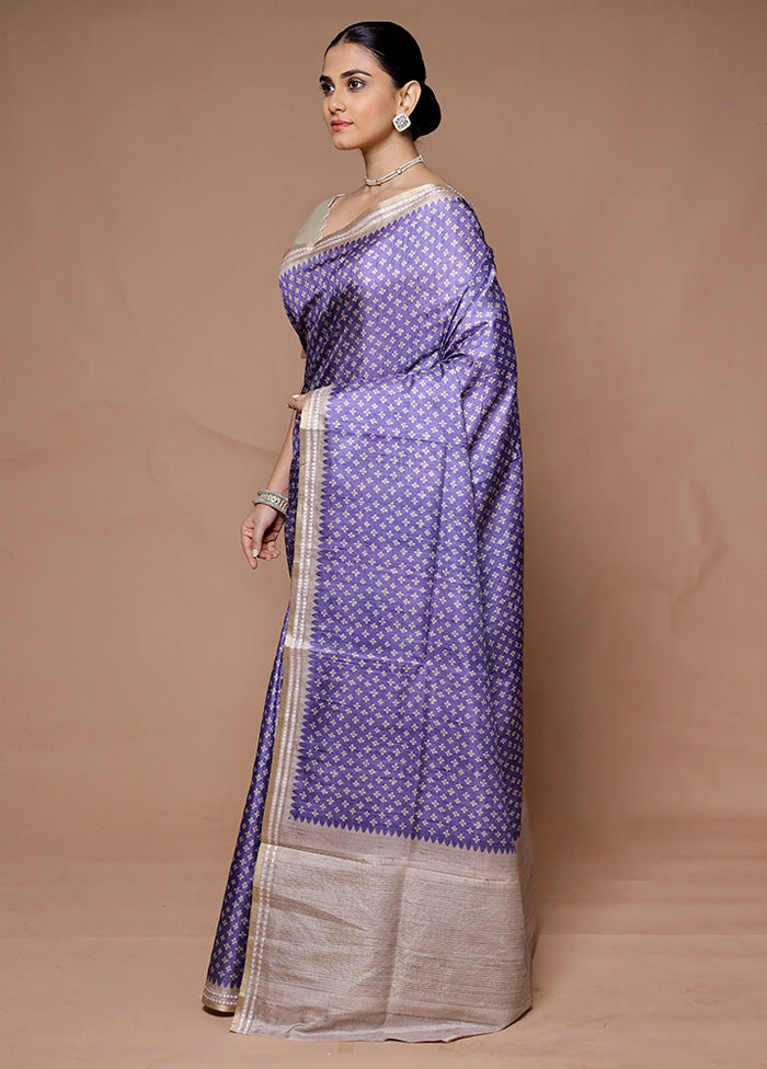 Purple Tussar Silk Saree With Blouse Piece