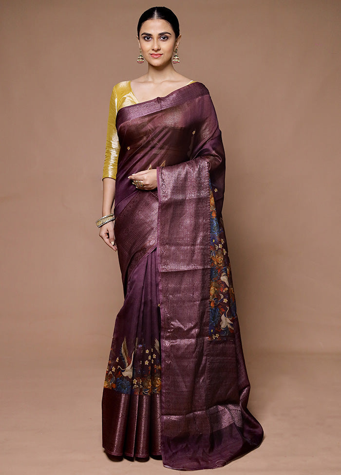 Brown Organza Saree With Blouse Piece