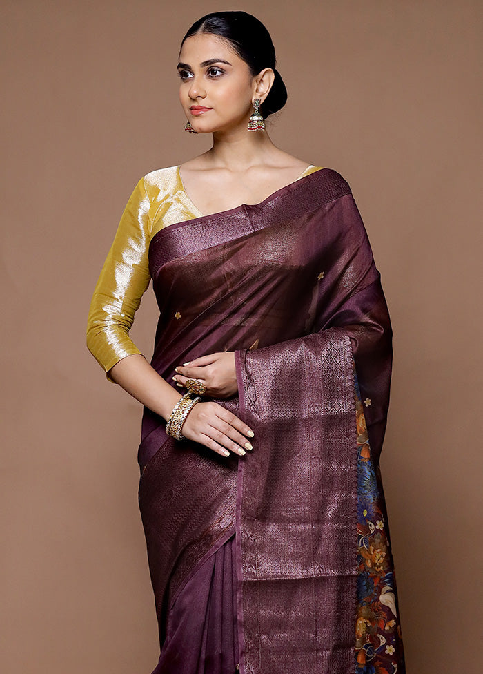 Brown Organza Saree With Blouse Piece