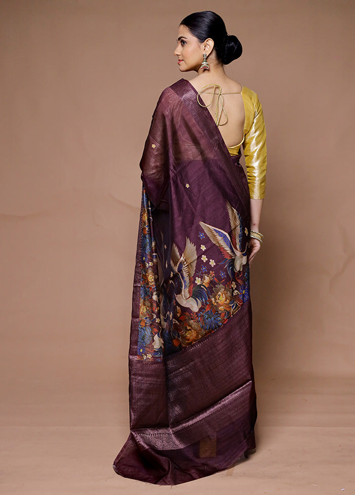 Brown Organza Saree With Blouse Piece