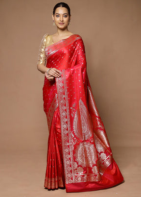 Red Banarasi Silk Saree With Blouse Piece