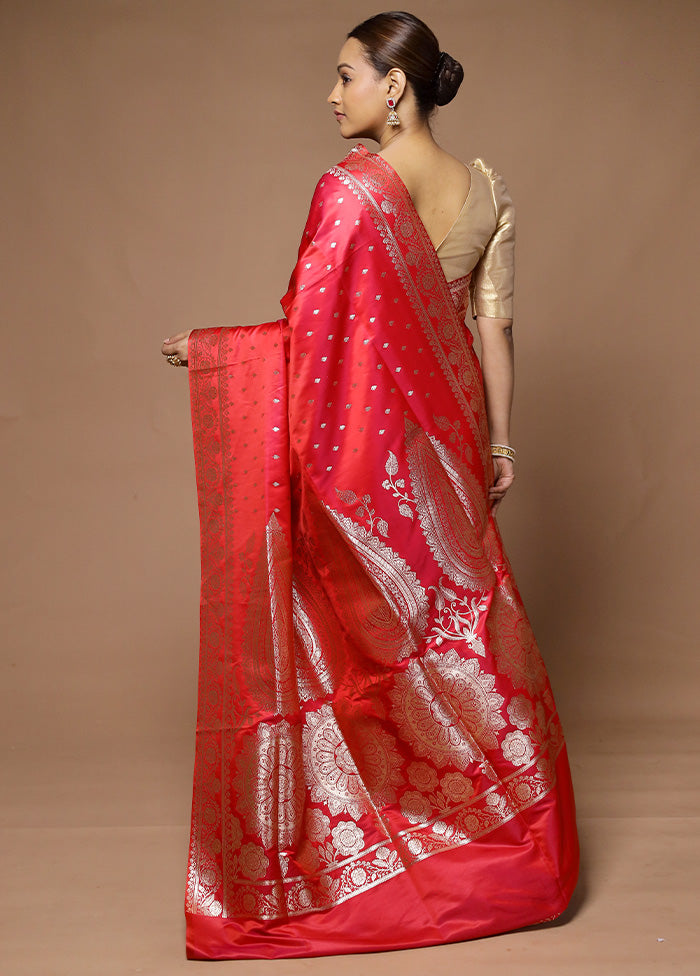 Red Banarasi Silk Saree With Blouse Piece