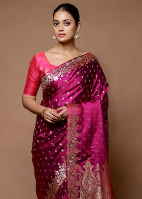 Purple Banarasi Silk Saree With Blouse Piece