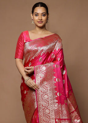 Pink Banarasi Silk Saree With Blouse Piece