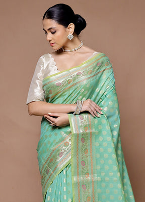 Green Kora Silk Saree With Blouse Piece