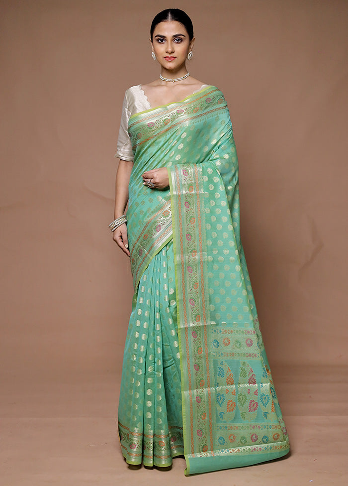 Green Kora Silk Saree With Blouse Piece