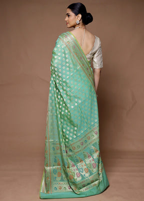 Green Kora Silk Saree With Blouse Piece