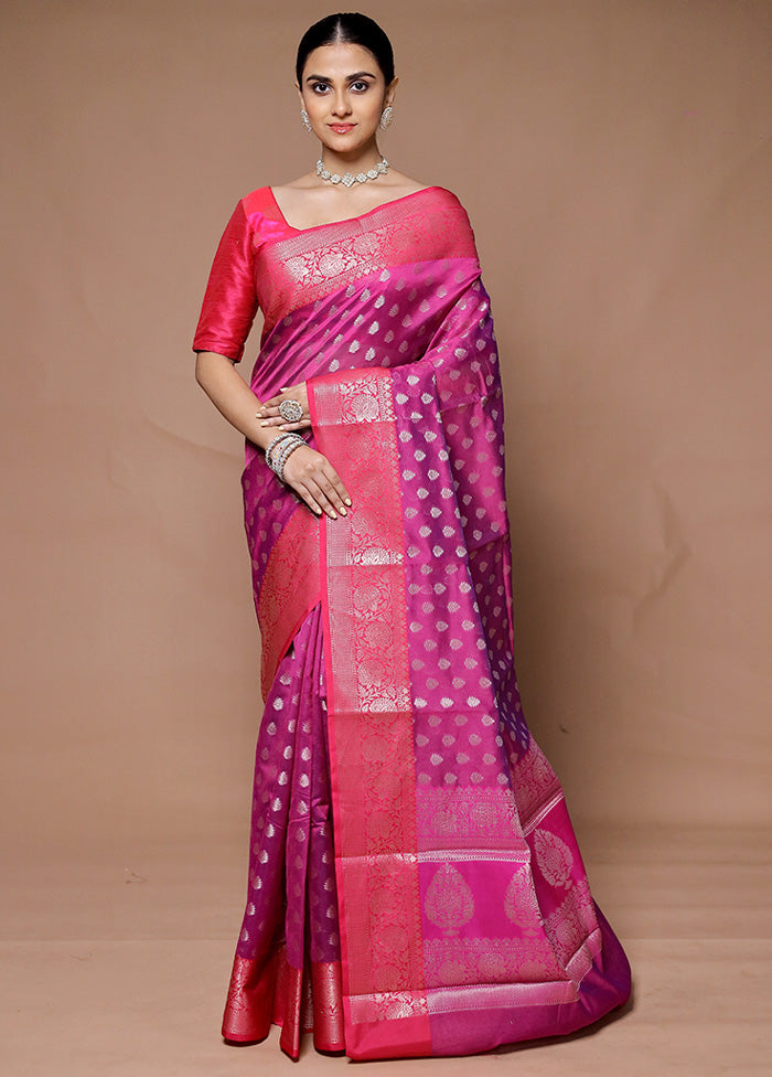 Pink Kora Silk Saree With Blouse Piece