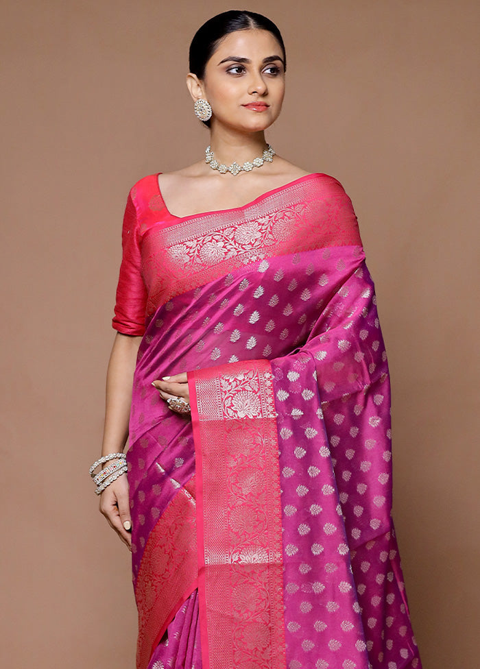 Pink Kora Silk Saree With Blouse Piece