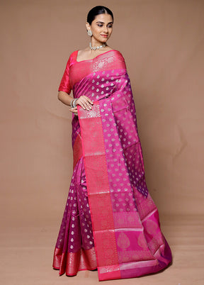 Pink Kora Silk Saree With Blouse Piece