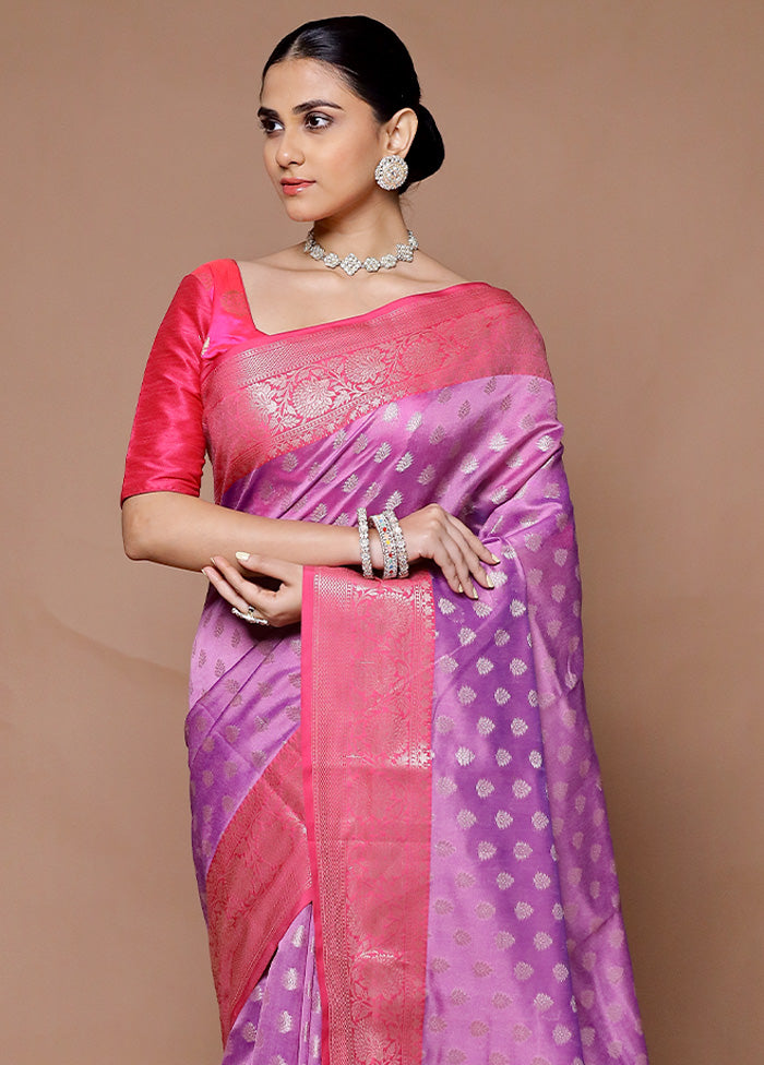 Pink Kora Silk Saree With Blouse Piece