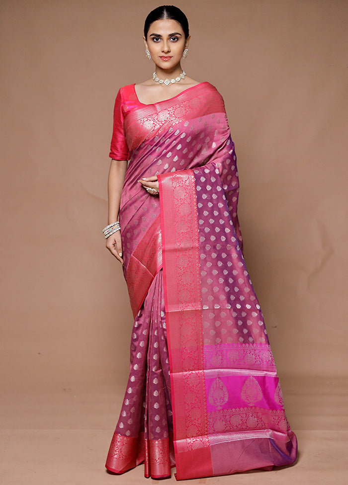 Pink Kora Silk Saree With Blouse Piece