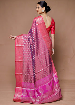 Pink Kora Silk Saree With Blouse Piece