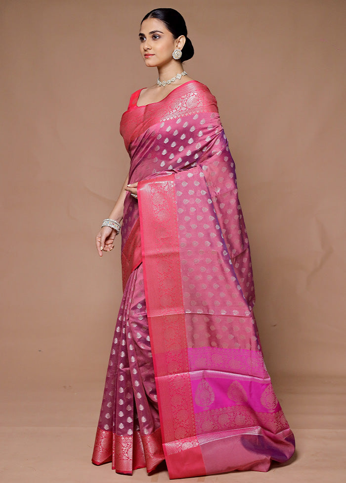 Pink Kora Silk Saree With Blouse Piece