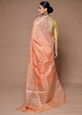 Peach Kora Silk Saree With Blouse Piece