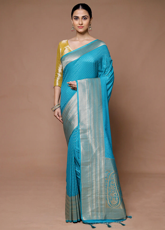 Blue Georgette Saree With Blouse Piece