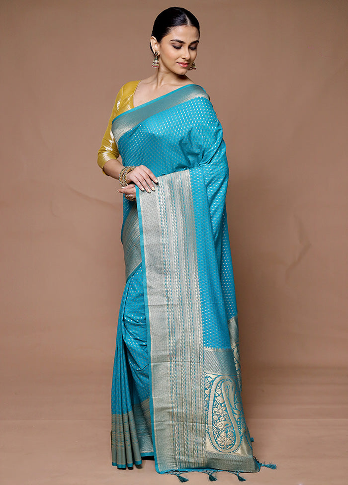 Blue Georgette Saree With Blouse Piece