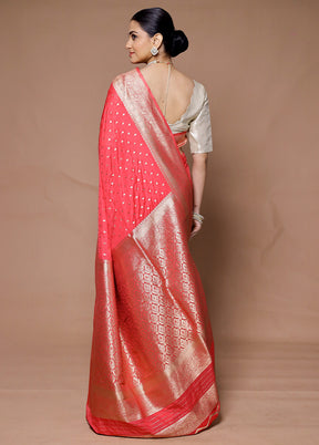 Pink Dupion Silk Saree With Blouse Piece