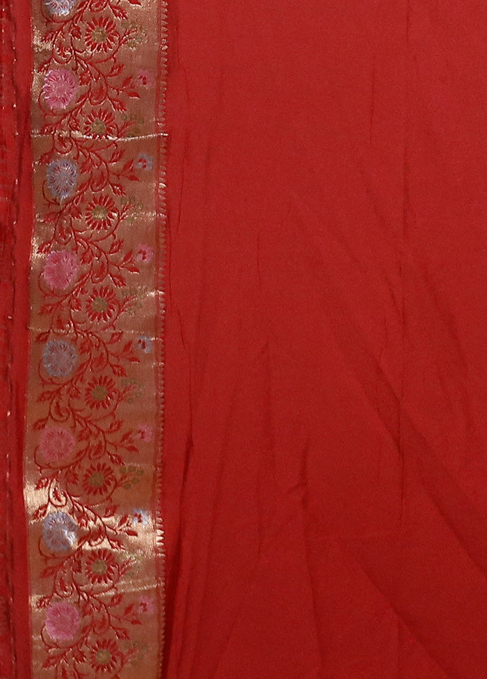 Red Georgette Saree With Blouse Piece