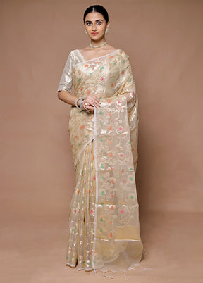 Cream Organza Saree With Blouse Piece