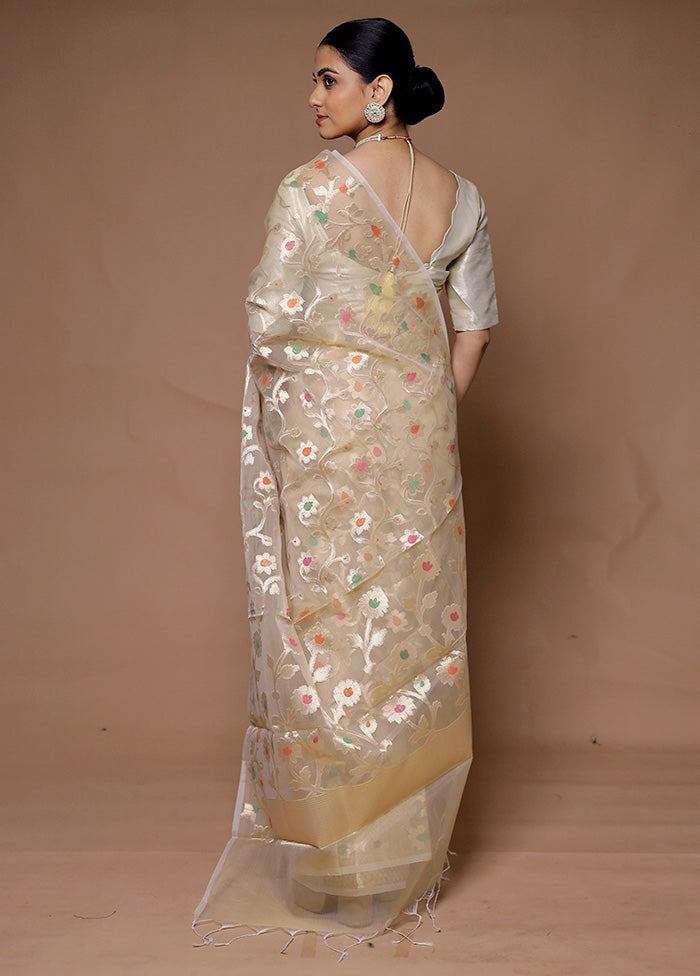 Cream Organza Saree With Blouse Piece