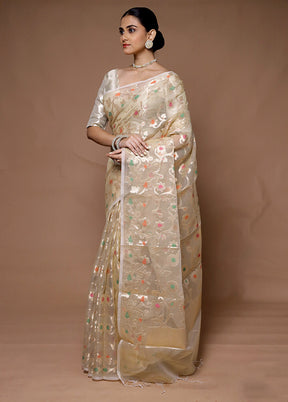 Cream Organza Saree With Blouse Piece