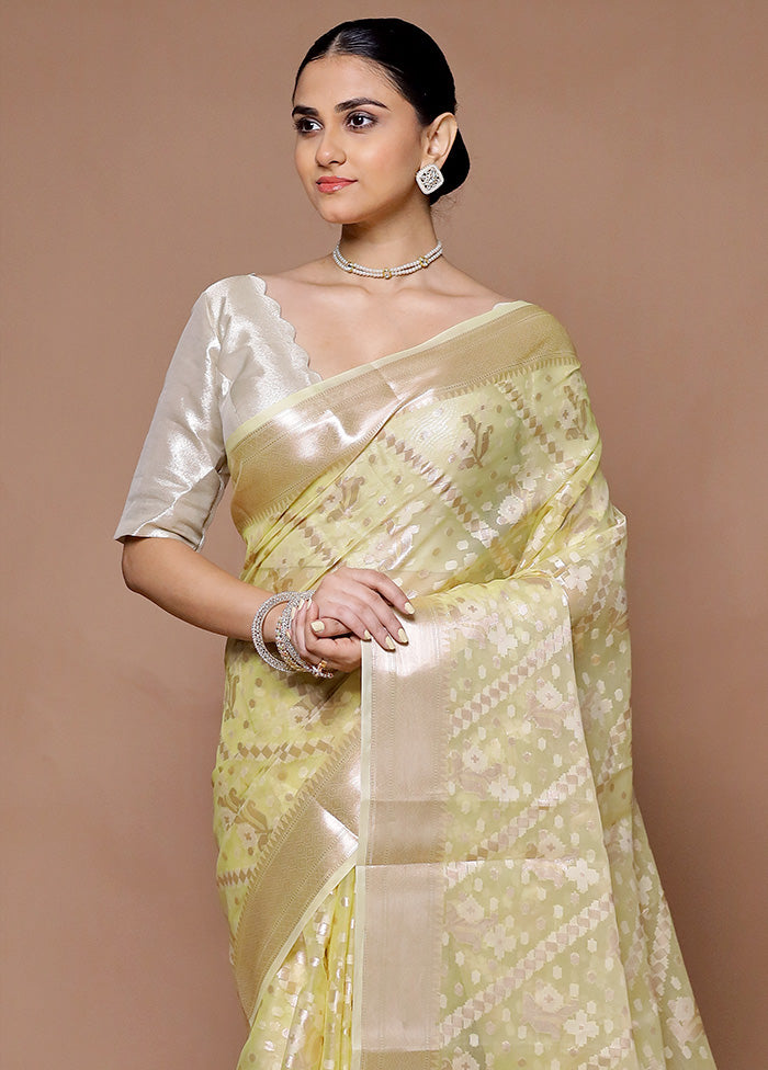 Yellow Organza Saree With Blouse Piece