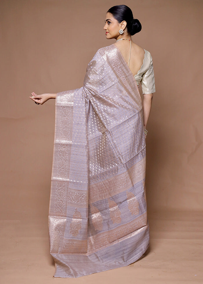 Grey Kora Silk Saree With Blouse Piece