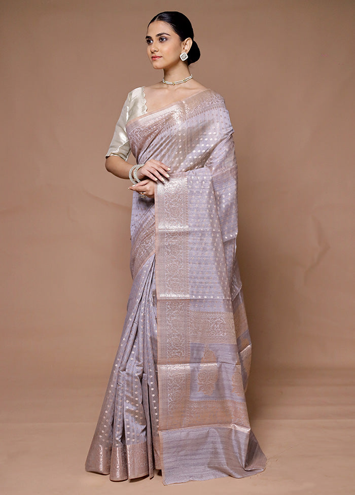 Grey Kora Silk Saree With Blouse Piece