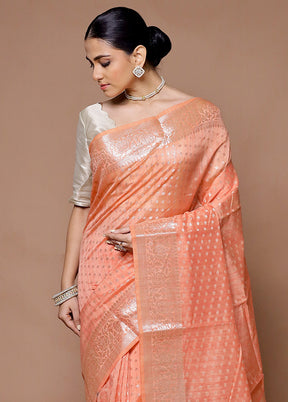 Peach Kora Silk Saree With Blouse Piece